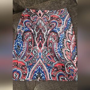 Talbots size 4P petite skirt multi color blue  white Red gray fitted pencil